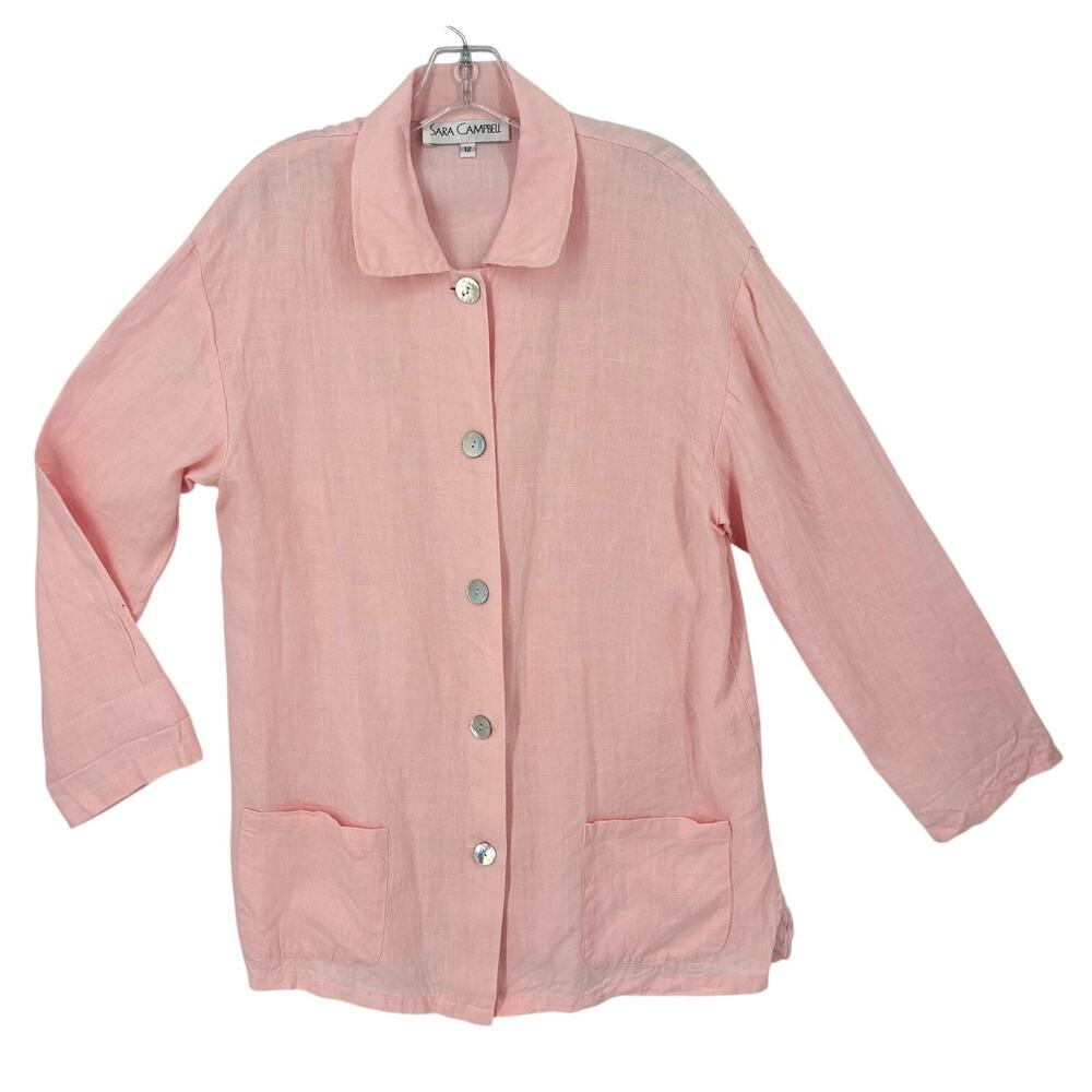 Sara Campbell 100% Linen Jacket Top Size 12 Lagenlook Coastal Womens